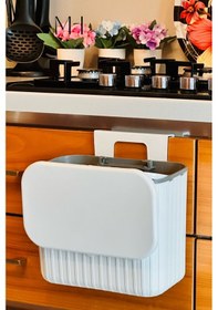 Resim Makri Home Pratik Askılı Çöp Kovası- Beyaz- Çift Yönlü Kapaklı - 8 Litre Beyaz 