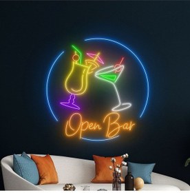 Resim Open Bar Yazılı Ve Şekilli Neon Tabela Çok Renkli 