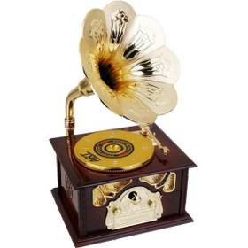 Resim Nostaljik Gramofon Tasarımlı Müzik Kutusu Çekmeceli Takı Kutusu 