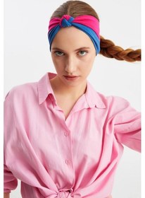 Resim Kadın Fenomen Style Pamuklu Penye, Kaymaz, Yumuşak, Esnek, Saç Bandı Bandana - Tek Ebat / Bordo-mavi Bordo-mavi 