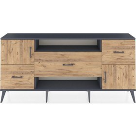 Resim Arges Konsol 2 Raflı 3 Çekmeceli 2 Kapaklı 176x30x83 Antrasit-çam/çam Çam/çam 