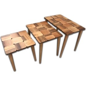 Resim Zigon Ilgz Kareli Tabla Kayın Retro Ayak Parlak Açık Ceviz Natüre Boya El Yapım 