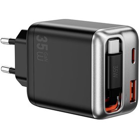 Resim Wiwu Wi-G029 Helix Serisi GaN Teknolojili Hızlı Şarj Başlığı USB-A to Type-C PD 35W Type-C Kablolu Şarj Seti - Siyah 