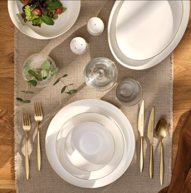 Resim Emsan Galia Fine Bone 59 Parça 12 Kişilik Yuvarlak Yemek Takımı Gold 