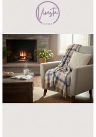 Resim Yumuşacık Scotch Battaniye 150 200 Cm Sıcak, Şık Ve Konforlu Tasarım Lacivert - Sarı 