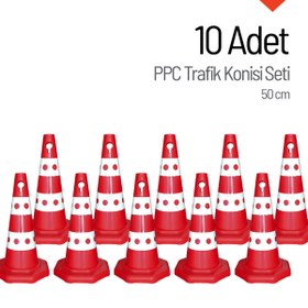 Resim İleri Trafik 10 Adet PPC Trafik Konisi 50 cm Trafik Dubası Seti 