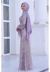 Resim Raika Moda Parıltılı Kol Detaylı Şimal Tesettür Büyük Abiye Lavanta 