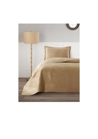 Resim Münih Tek Kişilik Lüks Kadife 180x240 Cm Yatak Örtüsü Bej Bej 