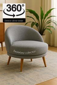 Resim BEYLERBEYİ 360 derece döner berjer, gri renkli peluş kumaş, tekli koltuk, mekanizmalı berjer 