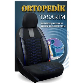 Resim Ford Tourneo Courier 2+1 Deri Detaylı Oto Koltuk Kılıfı Ön Arka Set Siyah Mavi Platinium Model Şhn 