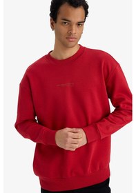 Resim Defacto Boxy Fit Bisiklet Yaka İçi Yumuşak Tüylü Baskılı Sweatshirt X8282az25aurd349 Kırmızı-rd349 