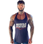 Resim Musclestation Toughman Tank Lacivert Workout Fitness Atlet 