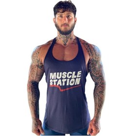 Resim Musclestation Toughman Tank Lacivert Workout Fitness Atlet 