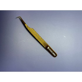 Resim DRAGONTATTOO Profesyonel Kirpik Uzatma Cımbızı – 90° Eğimli Uç, Altın Kaplama – Volume Fan Yapımına Uygun 