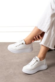 Resim BOUIS Kadın Beyaz Lastik Bağcıklı Casual Rahat Taban Konforlu Yumuşak Yürüyüş Günlük Sneaker Spor Ayakkabı | Orjinal 