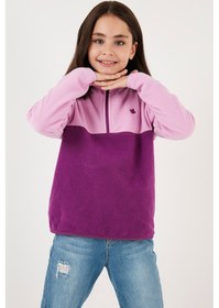 Resim Lela Yumuşak Dokulu Yarım Fermuarlı Renk Bloklu Dik Yaka 2'Li Paket Çocuk Polar 5905004S2 Fuşya Lacivert-Şeker Pembe Mor 