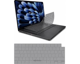Resim Novstrap Apple MacBook Air 15 Inç A2941 A3114 A3241 A3448 (M2 M3 M4 M5) ile Uyumlu Türkçe Q Gri Füme Silikon Klavye Koruyucu Kılıf 