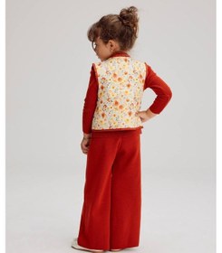 Resim Lolliboomkids Kapitone Yelekli Triko Balıkçı Yaka Body Ve Triko Pantolon 3 Parçalı Alt Üst Takım / Set Kırmızı Renk Kırmızı 