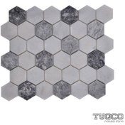Resim Tuqco Doğaltaş 2" Hexagon Muğla B. - Gümüş Honlu Mermer Mozai 