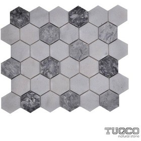 Resim Tuqco Doğaltaş 2" Hexagon Muğla B. - Gümüş Honlu Mermer Mozai 
