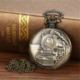 Resim keyfim shop Retro Tasarımlı Quartz Tren Kabartmalı Zincirli Köstekli Cep Saati 