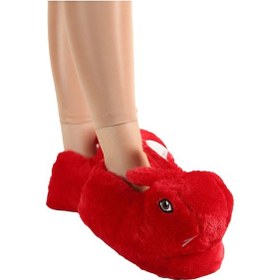 Resim Peluş Tavşan Figürlü Kaymaz Ve Ses Yapmaz Ev Panduf Kırmızı-kırmızı Kırmızı 