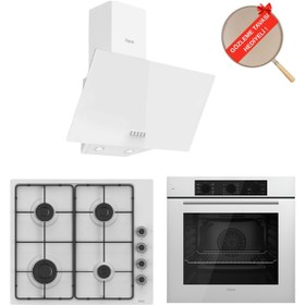 Resim Ferre FlowArt Dolce Beyaz Ankastre Set ( D087 + EL066 EMAYE OCAK + QBL62CB ) 