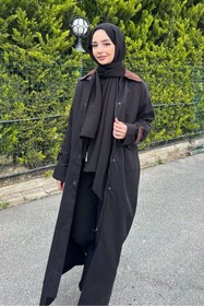 Resim Ovn. Kadife Yaka Detaylı Trençkot - Siyah 
