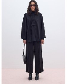 Resim Manuka Tencel Geniş Paça Pantolon Siyah Siyah 