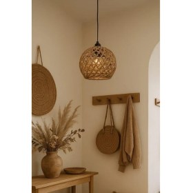 Resim Art&Gift Handmade Jüt Örme Tekli Top Şeklinde Sarkıt Hol Antre Çocuk Odası Kafe Avize 