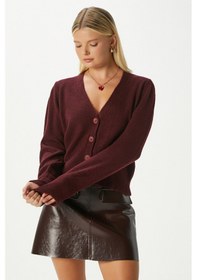 Resim Ritnice Kadın Bold Yumuşak Doku V Yaka Bordo Triko Hırka 70148 Bordo 