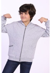 Resim Toontoy Kids Toontoy Erkek Çocuk Cep Dıfferent Style Tıme Baskılı Hırka Gri Melanj 