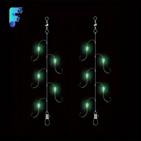 Resim 5 Kancalı 1 İp Seti Işıltılı İp Kancalı Balıkçılık Kancası Barb El Yapımı Bağlama ile Deniz Balıkçılığı ve Tatlısu Balıkçılığı için 