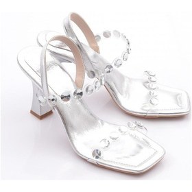 Resim Dgn 109 Kadın Arkadain Bağlamali Topuklu Abiye Ayakkabi Gümüş Kırık Rugan 