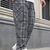 Resim Erkekler İçin Büyük Beden Rahat Düz Paça Pantolon - Bol Kesim, Çizgili Polyester, Çiftler İçin Uygun Stil, Esnemez Kumaş, Akşam Randevuları İçin İdeal, Sokak Stili Pantolonlar|Şık Bol Pantolonlar|Rahat Giyim, Büyük Beden Pantolonlar, BÜYÜK BEDEN 