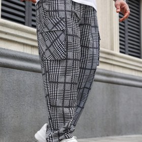 Resim Erkekler İçin Büyük Beden Rahat Düz Paça Pantolon - Bol Kesim, Çizgili Polyester, Çiftler İçin Uygun Stil, Esnemez Kumaş, Akşam Randevuları İçin İdeal, Sokak Stili Pantolonlar|Şık Bol Pantolonlar|Rahat Giyim, Büyük Beden Pantolonlar, BÜYÜK BEDEN 