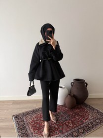 Resim EssCouture Yakası Taş İşleme Detaylı Kadın Trençkot 