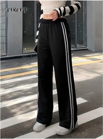 Resim Gofeel Siyah Renk Çift Şeritli Oversize Bol Paça Unisex Gothic Eşofman Altı 
