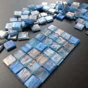 Resim 60 adet Mavi Altın Çizgi Mozaik Cam Döşeme, Isı Birleştirilebilir Sanat El Sanatları Kiti, El Yapımı Dekor için DIY Kare Mozaik Parçaları, Yetişkinler ve Gençler 14+ için Yaratıcı Bulmaca Sanat Malzemeleri 