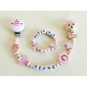 Resim İsimli Emzik Zinciri Ve Bebek Bileklik - Bebek Bez045 Pembe 