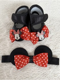 Resim MASALBABY Kız Bebek Bone & Bebek Bandana & Minnie Mouse Bandana Takımlı Patik /Mickey Mouse Bebek Hediyelik 