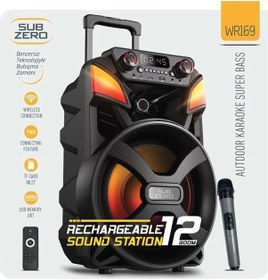 Resim Subzero Wr169 Profosyonel Işıklı Kablosuz Mikrofonlu Bluetooth Hoparlör Siyah 