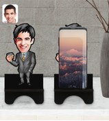 Resim Bk Gift Kişiye Özel Erkek Karikatürlü Ahşap Biblo Telefon Standı-52 