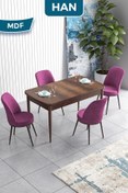 Resim Canisa Han Serisi, 70x114 Açılabilir Mdf Masa Takımı, Beyaz Mermer Desen Masa Ve 6 Füme Sandalye 