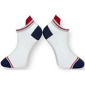Resim Me-vo Tekli Beyaz Renkli Bay/bayan Unisex Esnek Nem Alabilen Pamuklu Çizgili Patik Çorap Beyaz 