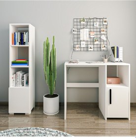 Resim Kuzey Çalışma Masası Ve Kitaplık Set Beyaz 