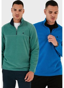 Resim Buratti Slim Fit Anti-Pilling Tüylenme Yapmayan Bato Yaka Şardonlu 2'Li Paket Erkek Polar 5906001S2 Benetton-Saks 