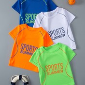 Resim 4 Paket Erkek Çocuk Yaz Spor T-Shirtleri, Dize Baskılı Rahat Yuvarlak Yaka Kısa Kollu Örgü Üstler, Koşu ve Basketbol için Bol Kesim, Genç Spor Giyim 