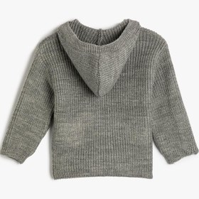 Resim Erkek Bebek Kapşonlu Örgü Hırka Düğme Kapamalı Cep Detaylı 