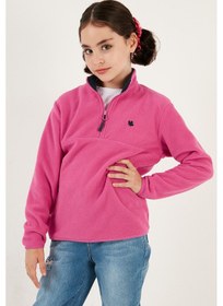 Resim Lela Yumuşak Dokulu Fermuarlı Dik Yaka Şardonlu Kışlık Unisex Çocuk Polar 5905002 Fuşya 
